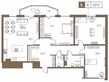 Квартира 127,1 м², 3-комнатные - изображение 1