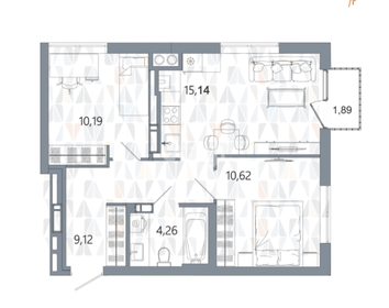 Квартира 51,4 м², 3-комнатная - изображение 1