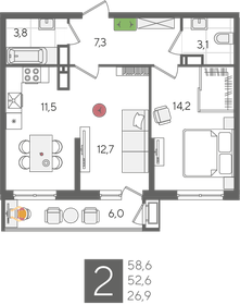 Квартира 58,6 м², 2-комнатная - изображение 2