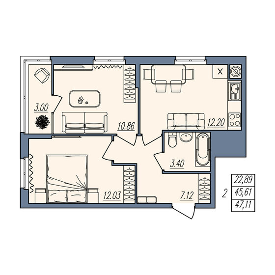 47,1 м², 2-комнатная квартира 4 428 340 ₽ - изображение 24