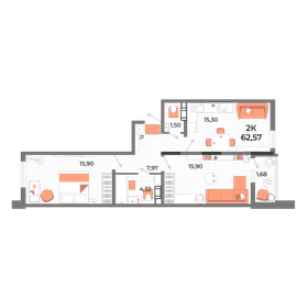 58,1 м², 2-комнатная квартира 16 500 000 ₽ - изображение 53