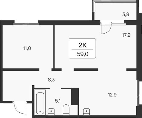 59 м², 2-комнатная квартира 4 890 000 ₽ - изображение 1