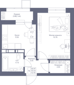 Квартира 37 м², 1-комнатная - изображение 1