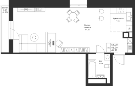 Квартира 54,9 м², студия - изображение 1