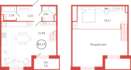 Квартира 61,1 м², студия - изображение 1