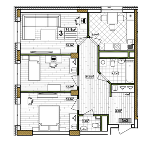 88,8 м², 3-комнатная квартира 10 800 000 ₽ - изображение 1