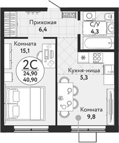 Квартира 40,9 м², 1-комнатная - изображение 1