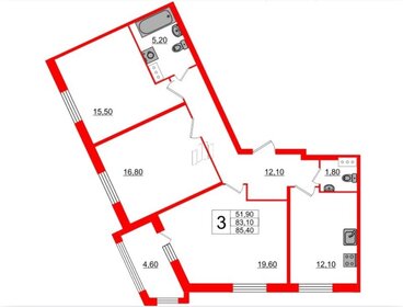 Квартира 85,4 м², 3-комнатная - изображение 1