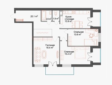 Квартира 89,9 м², 3-комнатная - изображение 1