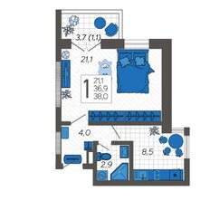 Квартира 37,9 м², 1-комнатные - изображение 5