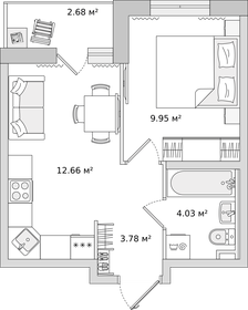 Квартира 34,5 м², 1-комнатная - изображение 1