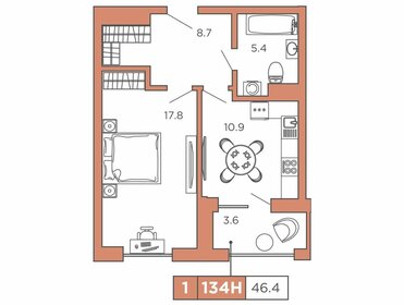 Квартира 46,4 м², 1-комнатные - изображение 1