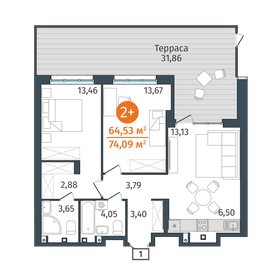 Квартира 64,5 м², 2-комнатная - изображение 1