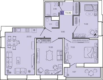 Квартира 73,4 м², 3-комнатная - изображение 1