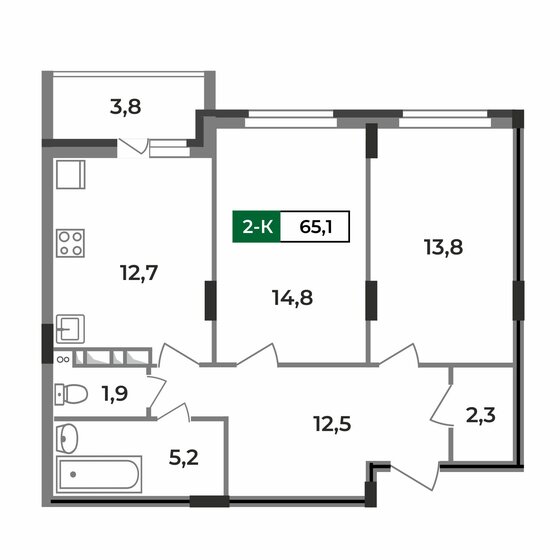 65,1 м², 2-комнатная квартира 6 217 050 ₽ - изображение 1