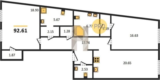 Квартира 92,6 м², 2-комнатная - изображение 1