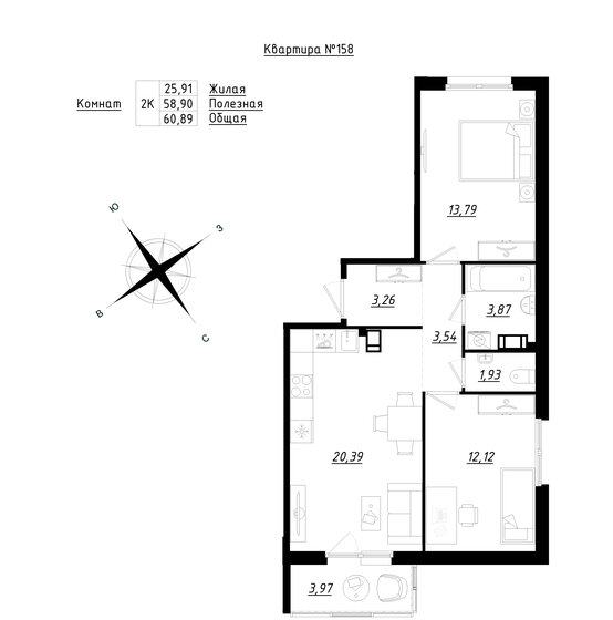 60,9 м², 2-комнатная квартира 7 276 355 ₽ - изображение 1