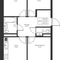 Квартира 81,2 м², 3-комнатная - изображение 3