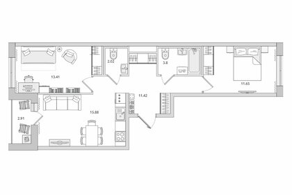 Квартира 61,1 м², 2-комнатная - изображение 1