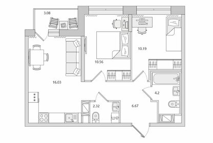 Квартира 53 м², 2-комнатная - изображение 1