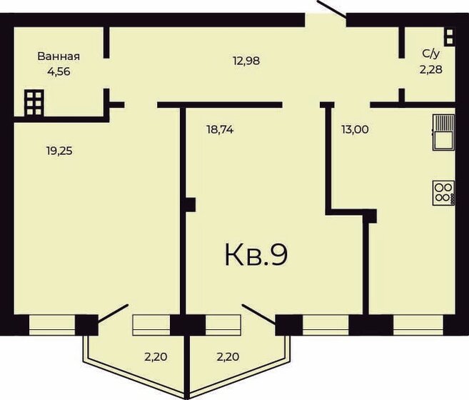 73 м², 2-комнатная квартира 6 935 950 ₽ - изображение 1