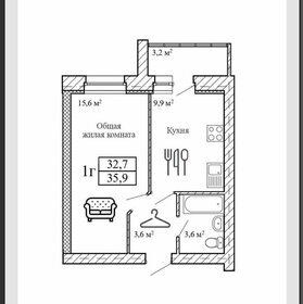 Квартира 35,9 м², 1-комнатная - изображение 1