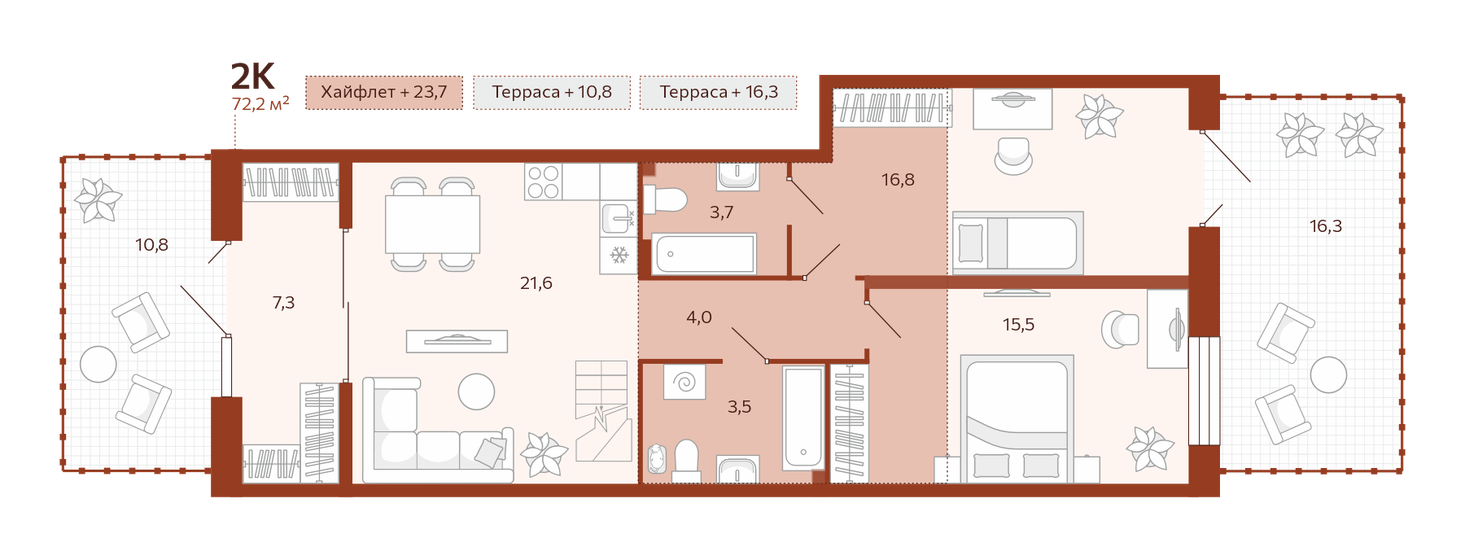72,2 м², 2-комнатная квартира 9 100 000 ₽ - изображение 1