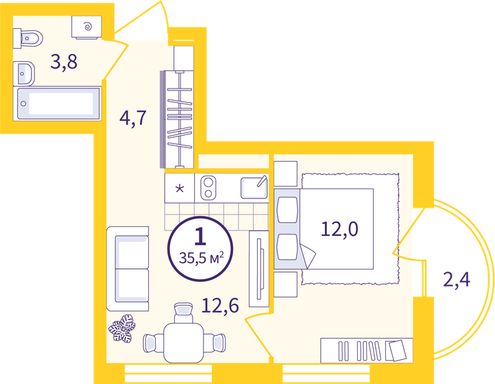 33,8 м², 1-комнатная квартира 4 850 000 ₽ - изображение 1