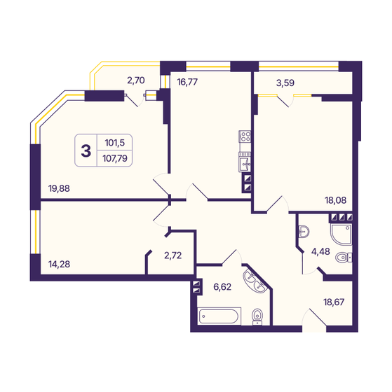 107,8 м², 3-комнатная квартира 11 320 000 ₽ - изображение 1