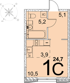 Квартира 24,7 м², студия - изображение 1