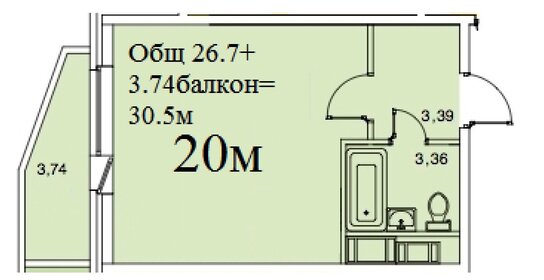 Квартира 30 м², студия - изображение 1