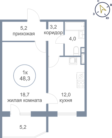 48,3 м², 1-комнатная квартира 4 350 000 ₽ - изображение 1