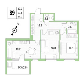 61,7 м², 2-комнатная квартира 9 700 000 ₽ - изображение 96
