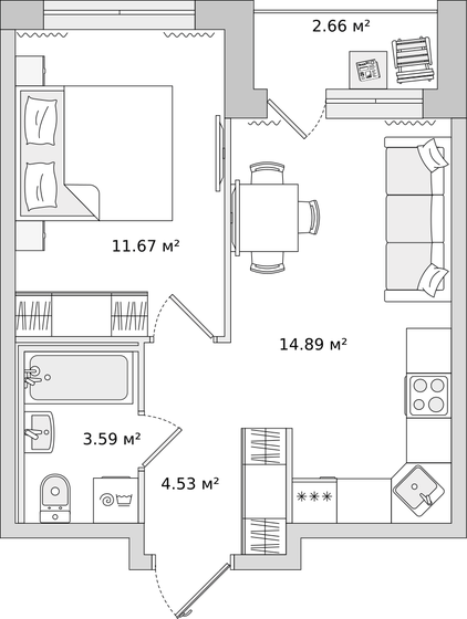 34,6 м², 1-комнатная квартира 5 435 314 ₽ - изображение 1