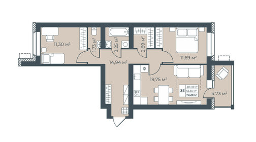 71,8 м², 3-комнатная квартира 4 568 389 ₽ - изображение 39