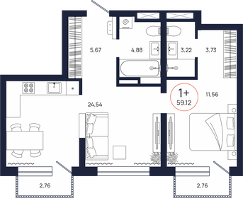 Квартира 59,1 м², 1-комнатная - изображение 1