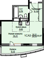 30,6 м², квартира-студия 4 738 350 ₽ - изображение 1