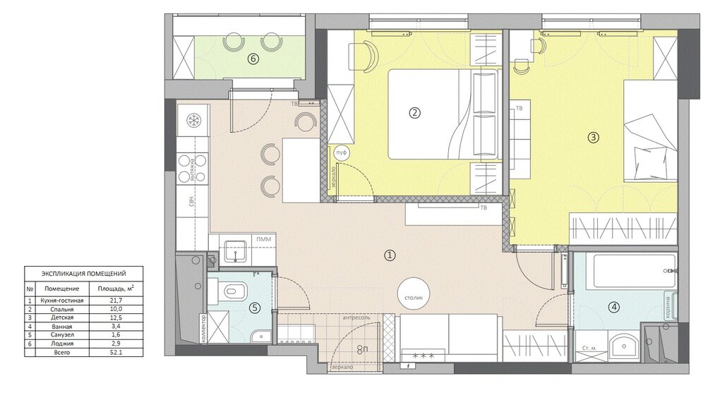 52,1 м², 2-комнатная квартира 18 000 000 ₽ - изображение 1