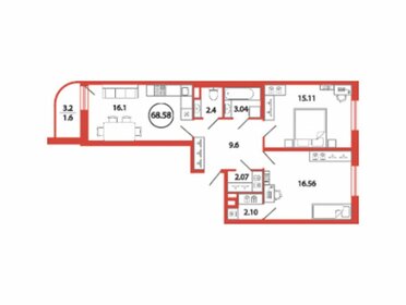 Квартира 68,6 м², 2-комнатная - изображение 1