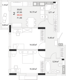 Квартира 69 м², 2-комнатная - изображение 1