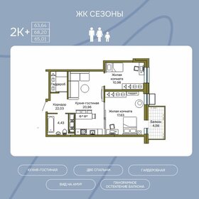 Квартира 64,9 м², 2-комнатная - изображение 1