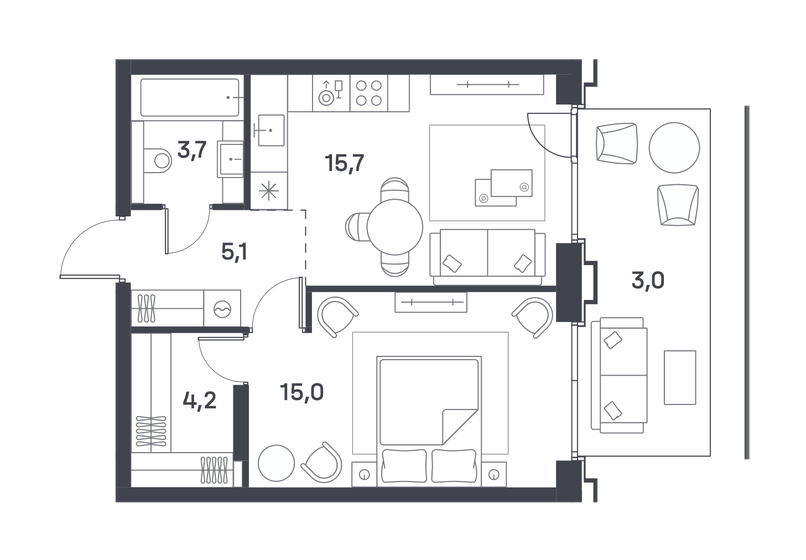 44,7 м², 1-комнатная квартира 22 995 824 ₽ - изображение 1