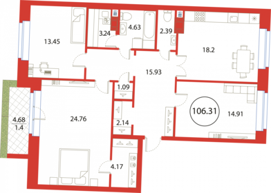 Квартира 106,3 м², 3-комнатная - изображение 1