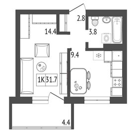 29,6 м², 1-комнатная квартира 3 640 000 ₽ - изображение 14