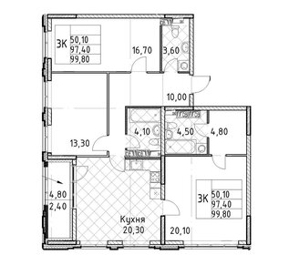 Квартира 99,8 м², 3-комнатная - изображение 1