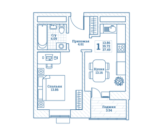 37,1 м², 1-комнатная квартира 4 231 680 ₽ - изображение 4