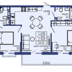 Квартира 59,2 м², 3-комнатная - изображение 2