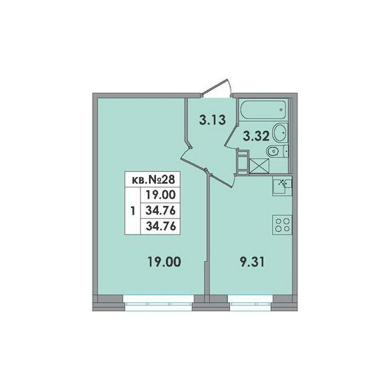 34,9 м², 1-комнатная квартира 4 484 040 ₽ - изображение 1