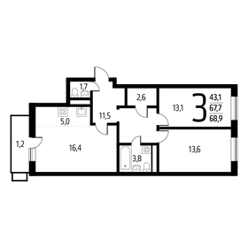 Квартира 68,9 м², 3-комнатная - изображение 1