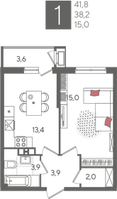 41,5 м², 1-комнатная квартира 10 171 650 ₽ - изображение 25